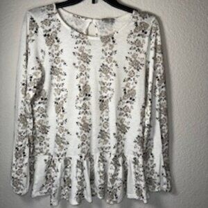 LUCKY BRAND‎ Off-White Floral Long Sleeve Peplum Top Shirt